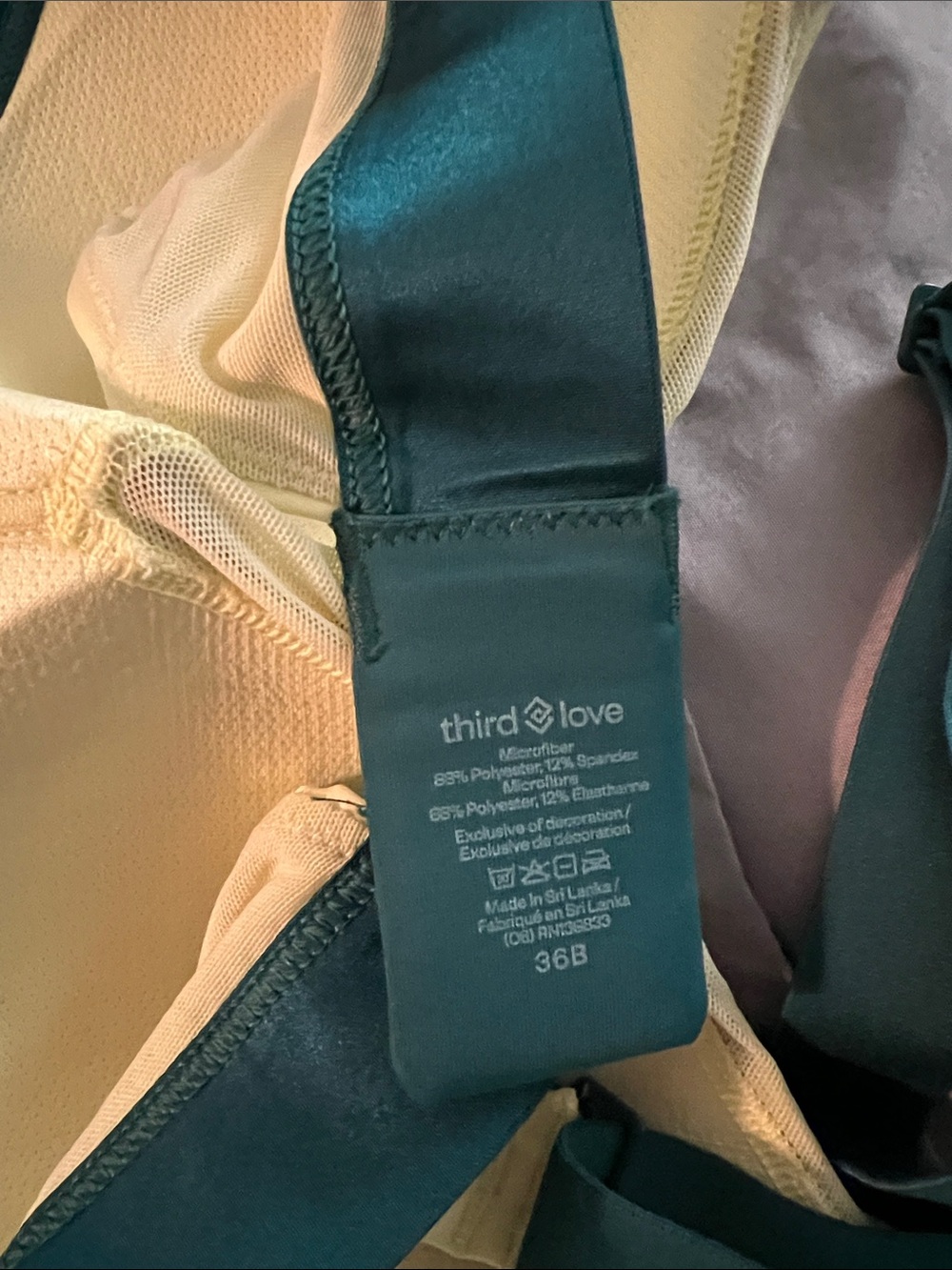 ThirdLove Two-Tone Padded Wireless Sports Bra - Cream & Dark Teal